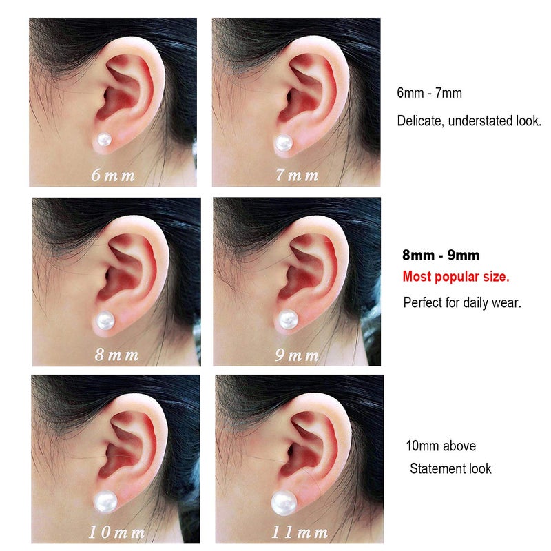 JORA 8mm Pearl Earrings 14K White Gold White Freshwater Cultured Pearl Stud Earrings for Women - AAAA Quality (white-gold, 8mm) - Image 4